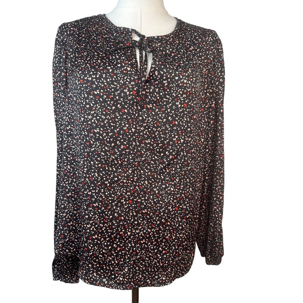 Banana Republic Scattered Floral Print Long Sleeve Blouse With Neck Tie